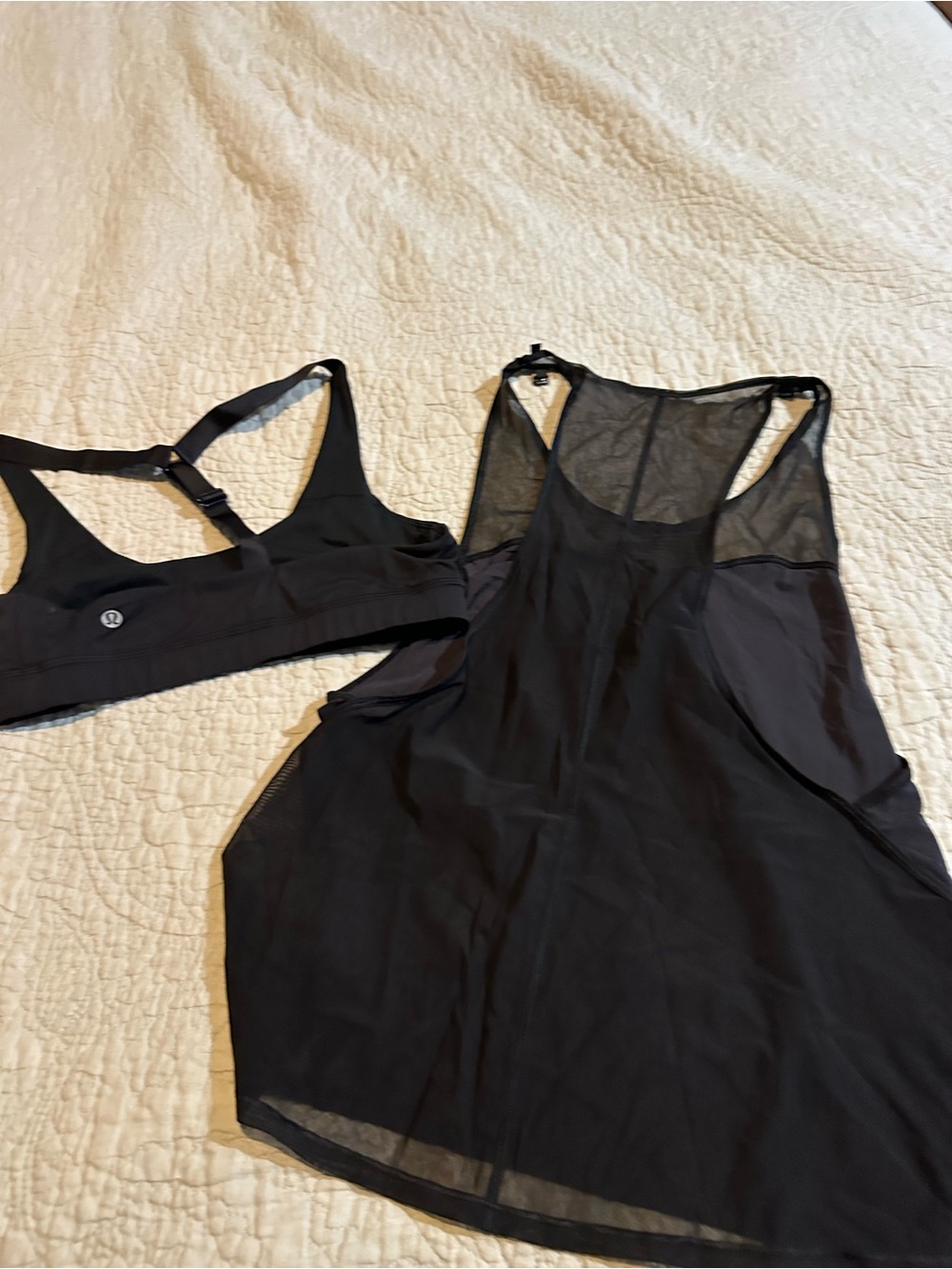 lululemon athletica Black Mesh-Back Sports Bra and Sheer Tank size M